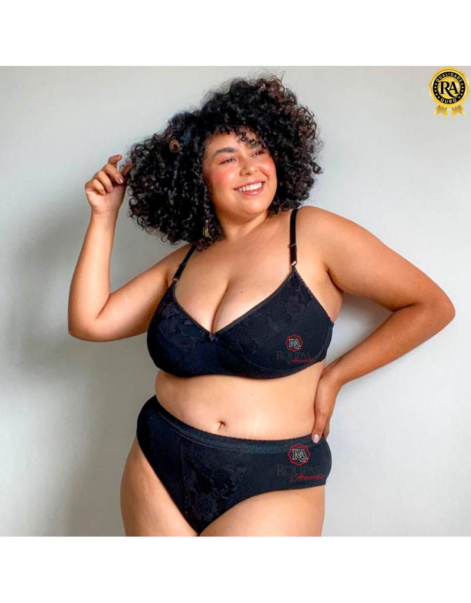 Conjunto Lingerie Plus Size de Algodão Sem Bojo