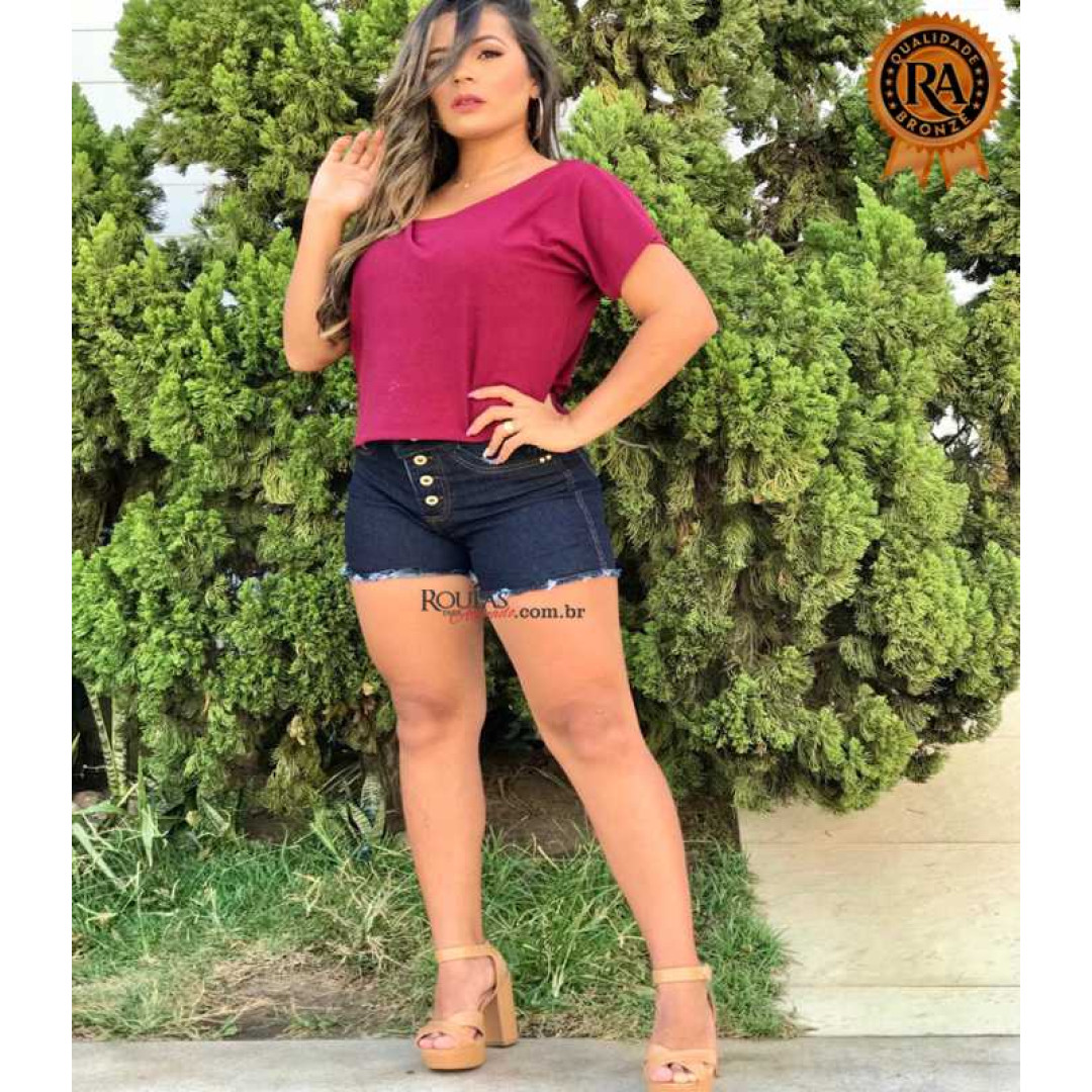 Short Jeans Curto Cintura Alta Feminino Basic