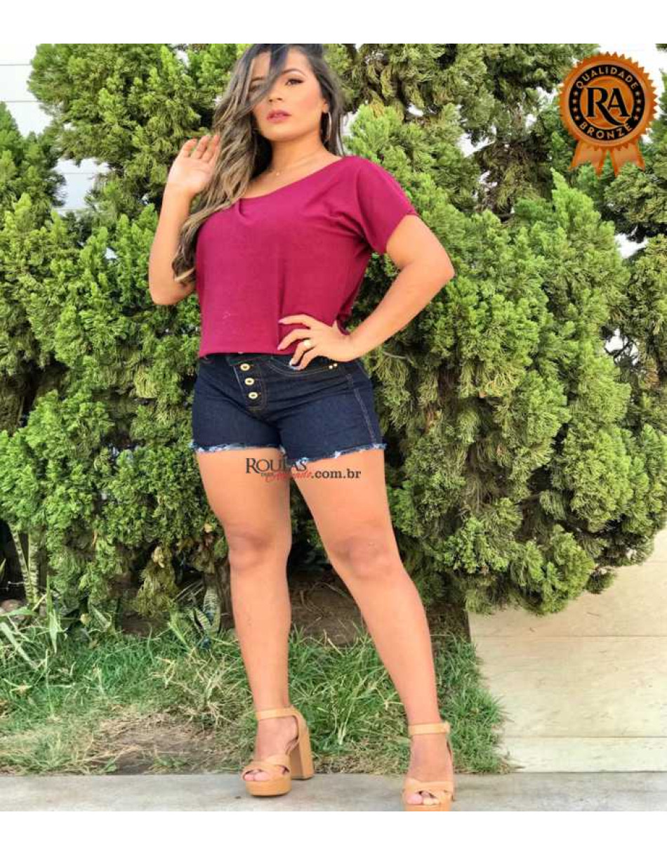 Short Jeans Curto Cintura Alta Feminino Basic