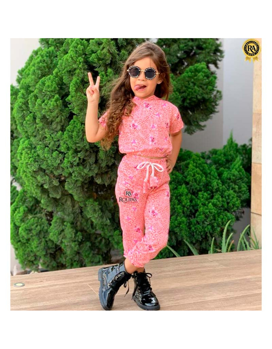 Conjunto Infantil Calça Jogger E Blusa Cropped Com Capuz 