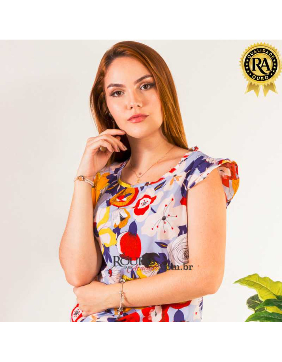 Blusa Feminina Estampada Viscose Com Manga