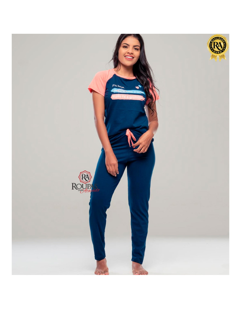 Conjunto Pijama Feminino Longo Algodão Com Estampa