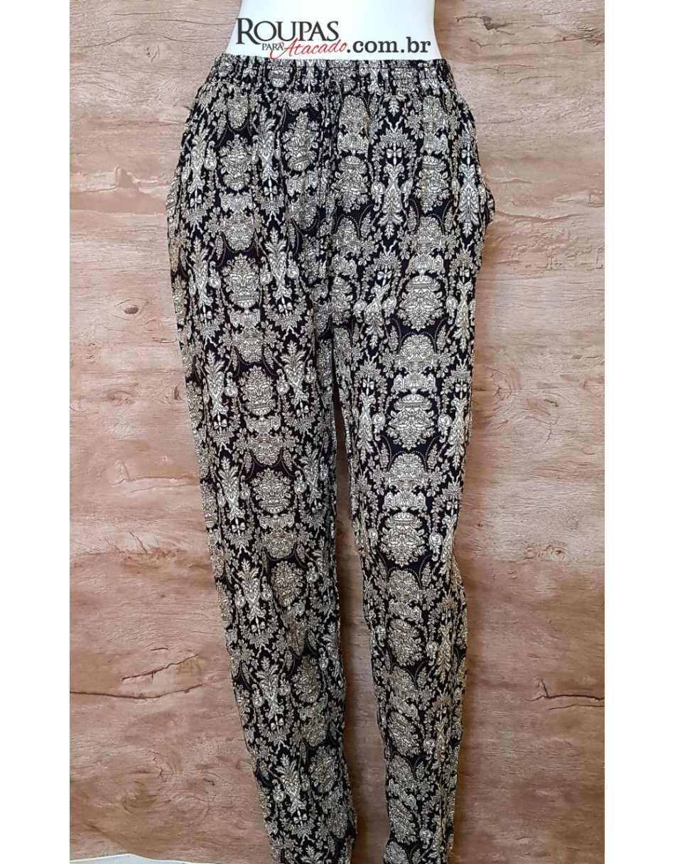 Calça Estampada Viscose Com Bolso