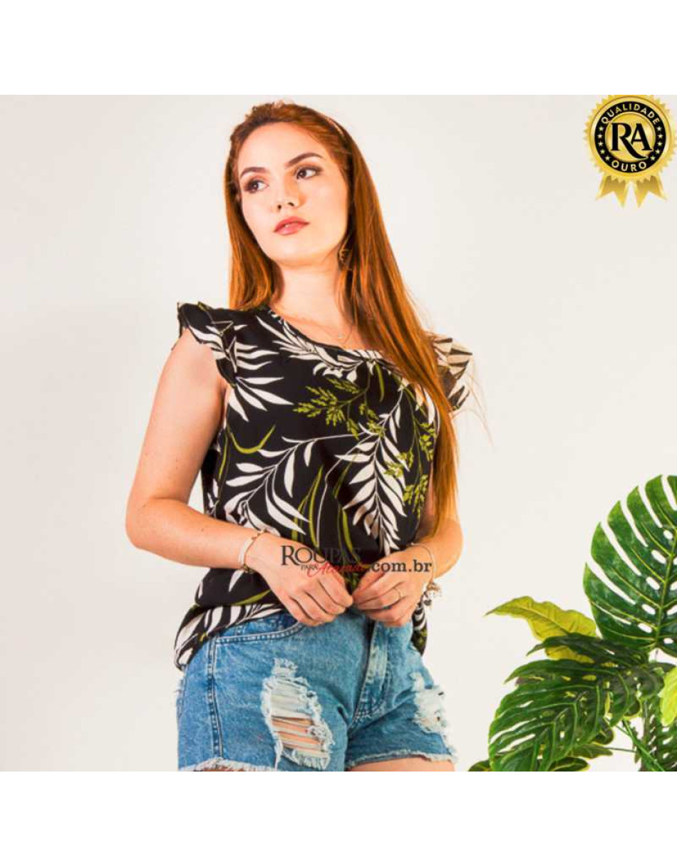 Blusa Feminina Estampada Viscose Com Manga