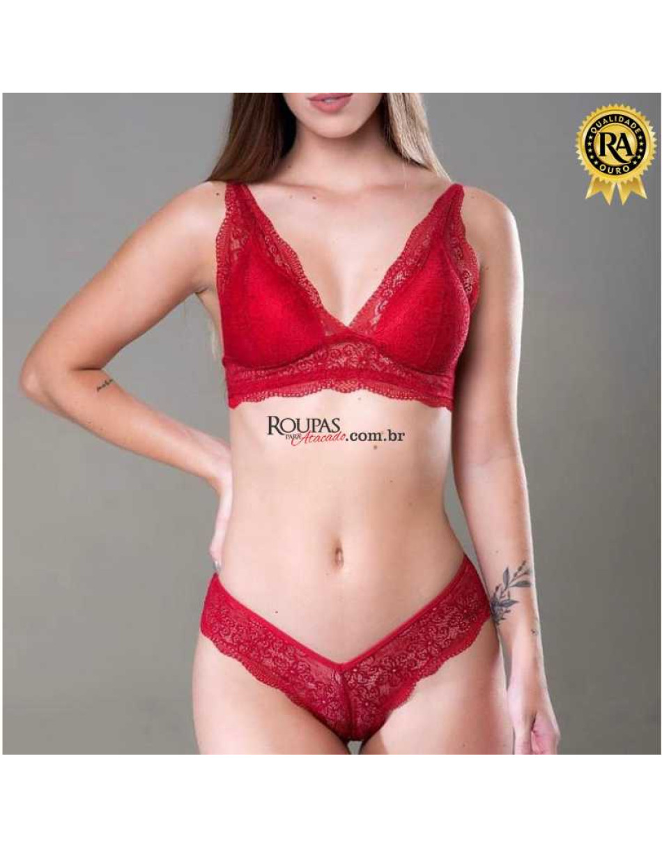 Conjunto Lingerie Em Renda Bralette 