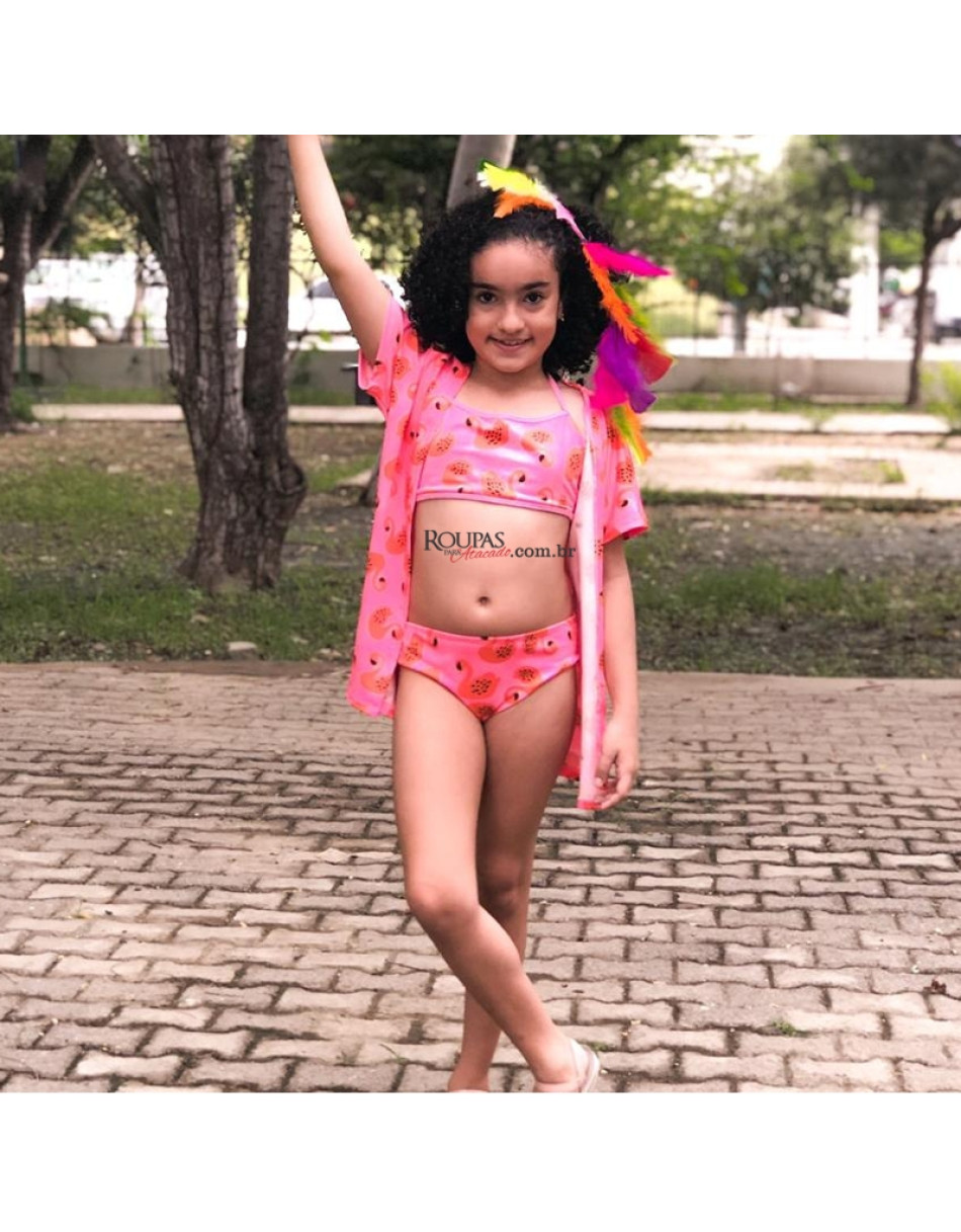 Biquíni Cropped Com Kimono Infantil 