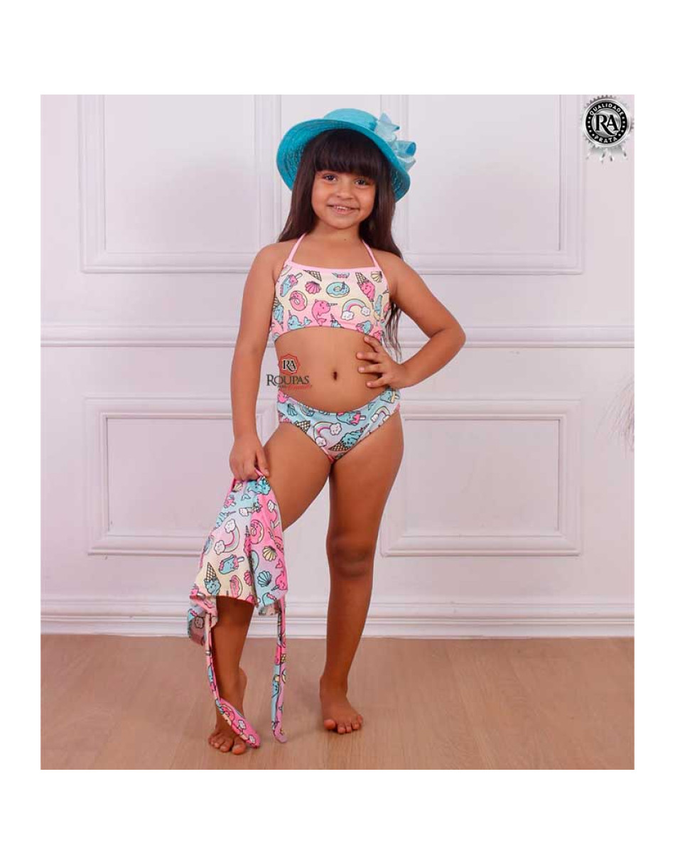 Conjunto De Praia Biquíni Infantil Com Saída