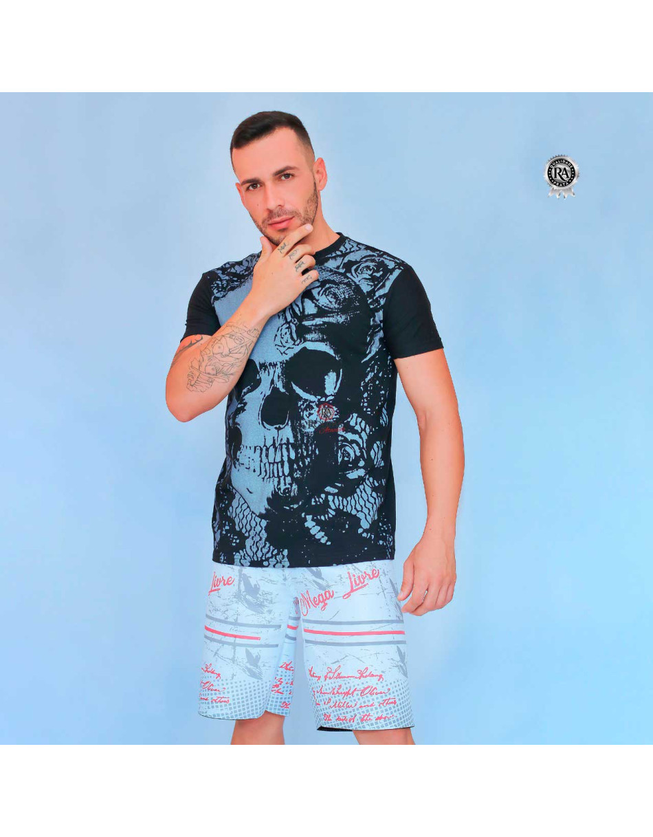 Camisa Masculina Preta com Estampas