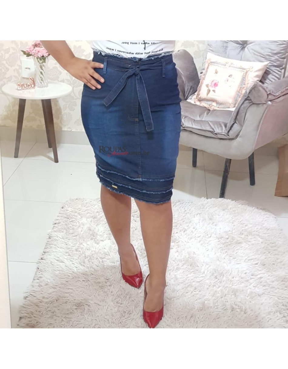 Saia Jeans Evangélica com Laço