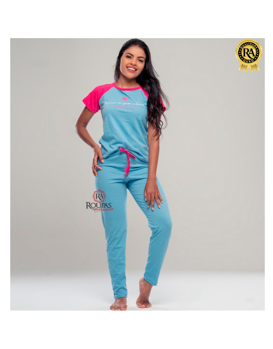 Conjunto Pijama Feminino Longo Algodão Com Estampa