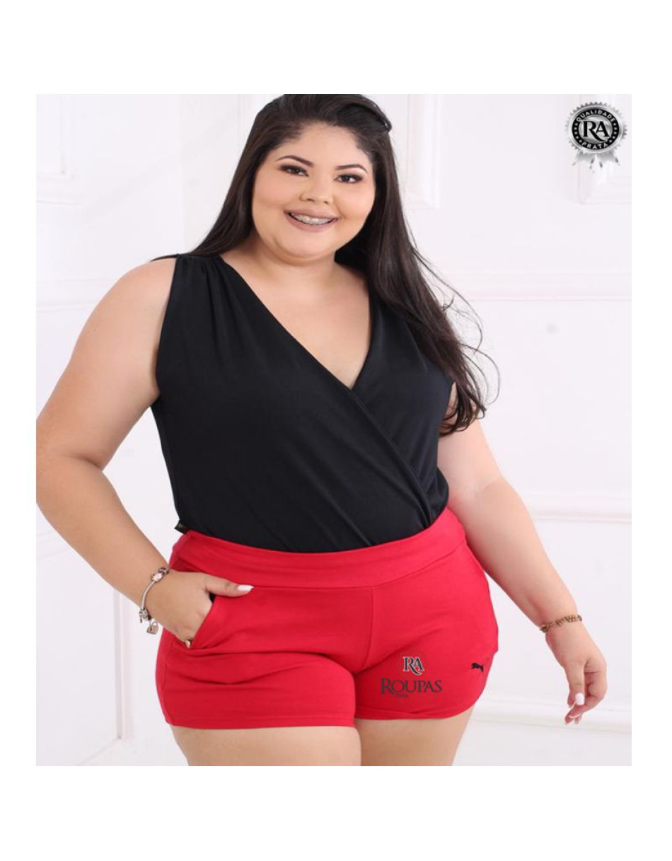 Short Feminino Plus Size Com Bolso