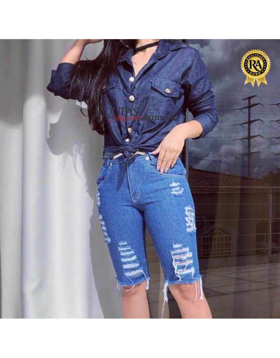 Camisa Jeans Feminina Longa