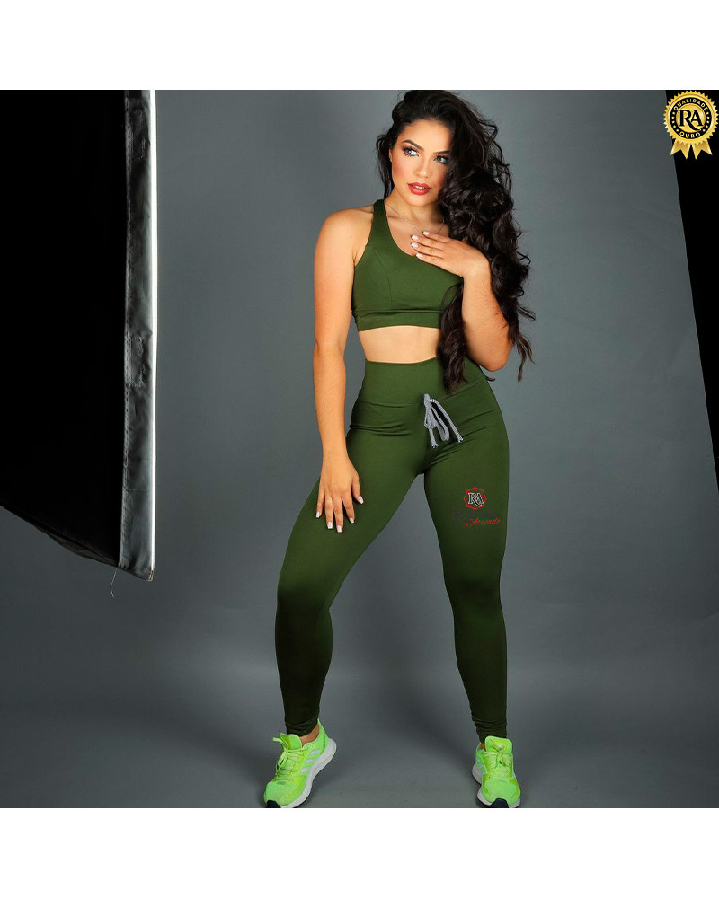 Conjunto Fitness Liso Top Com Bojo E Calça