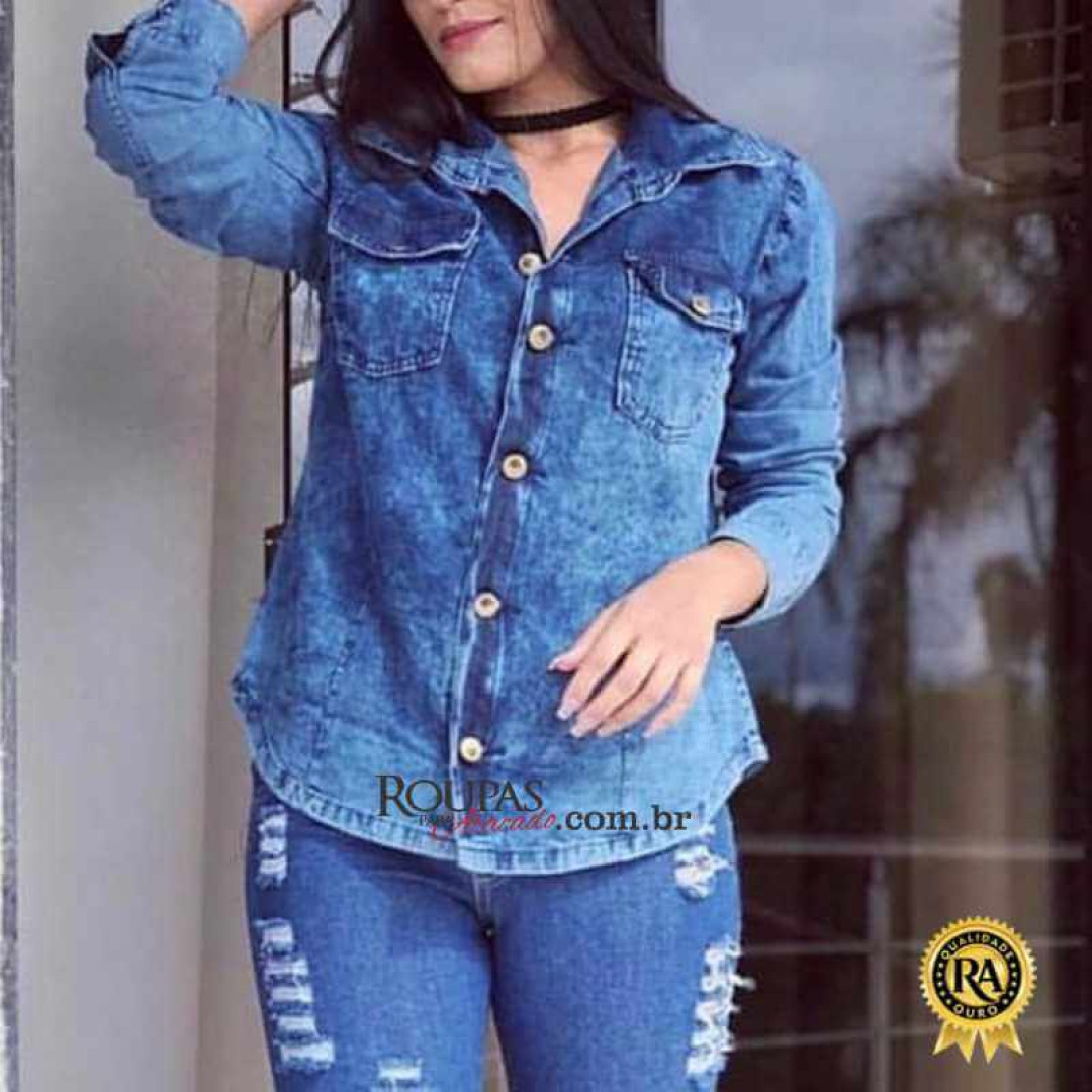 Camisa Jeans Feminina Longa