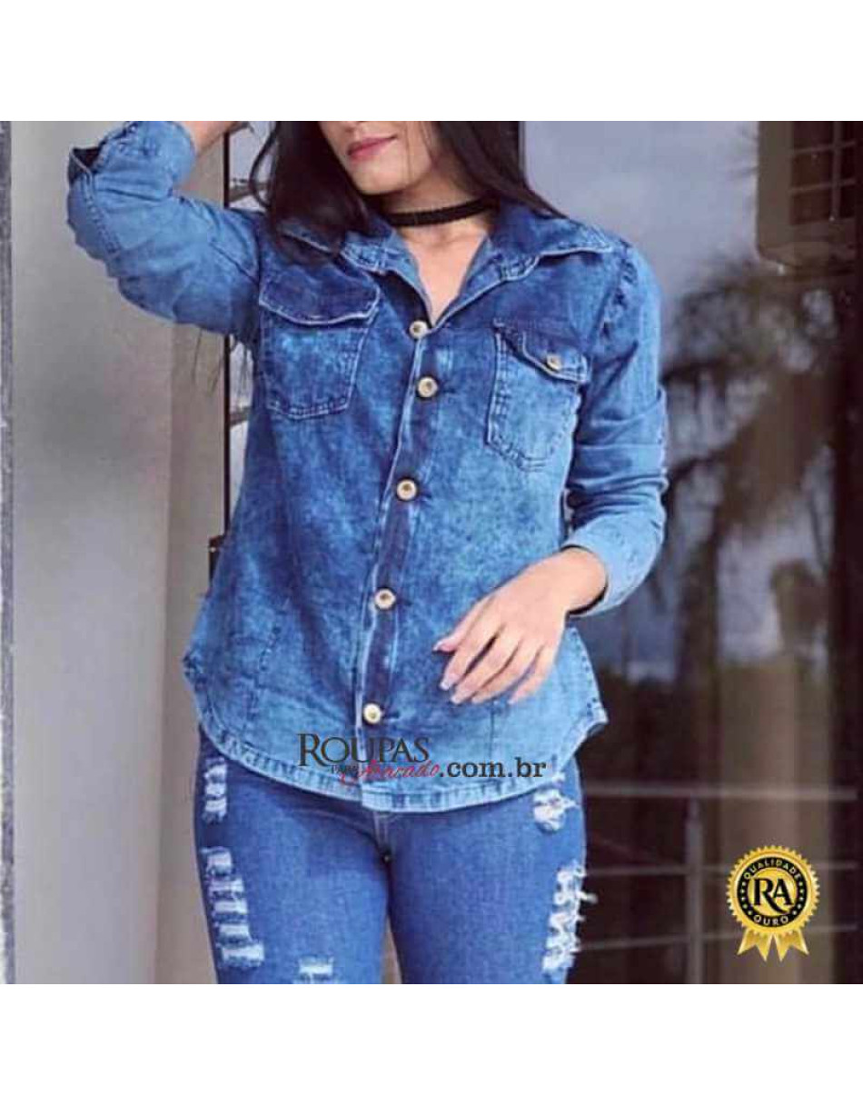 Camisa Jeans Feminina Longa