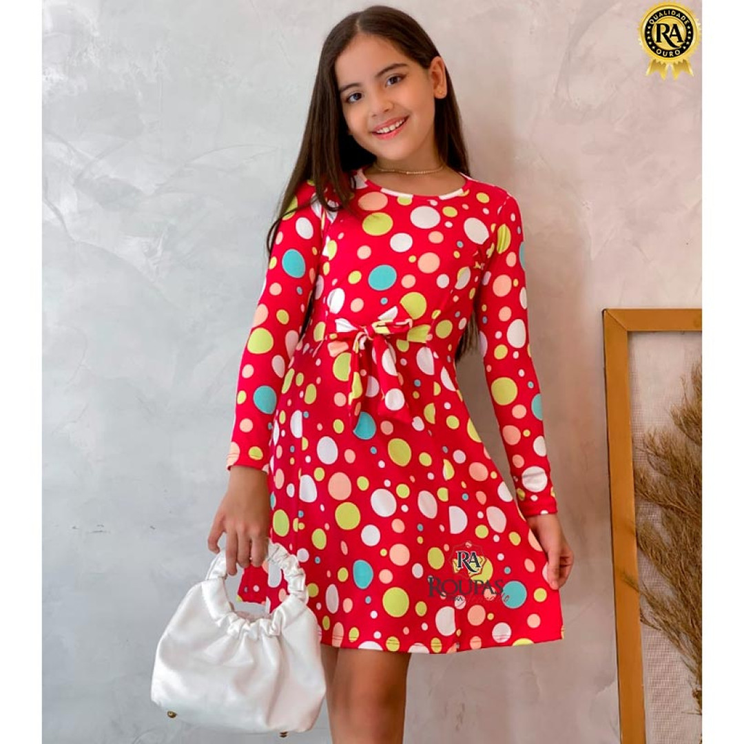 Vestido Infantil Manga Longa Com Amarração Na Frente