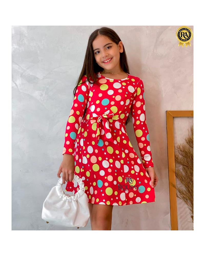 Vestido Infantil Manga Longa Com Amarração Na Frente