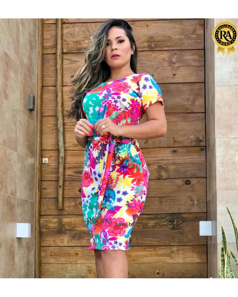 Vestido Neoprene Tubinho com Laço