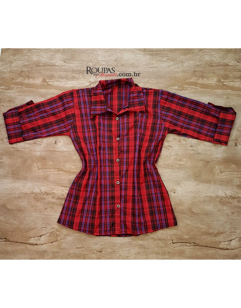 Camisa Social 3/4 Xadrez Feminina