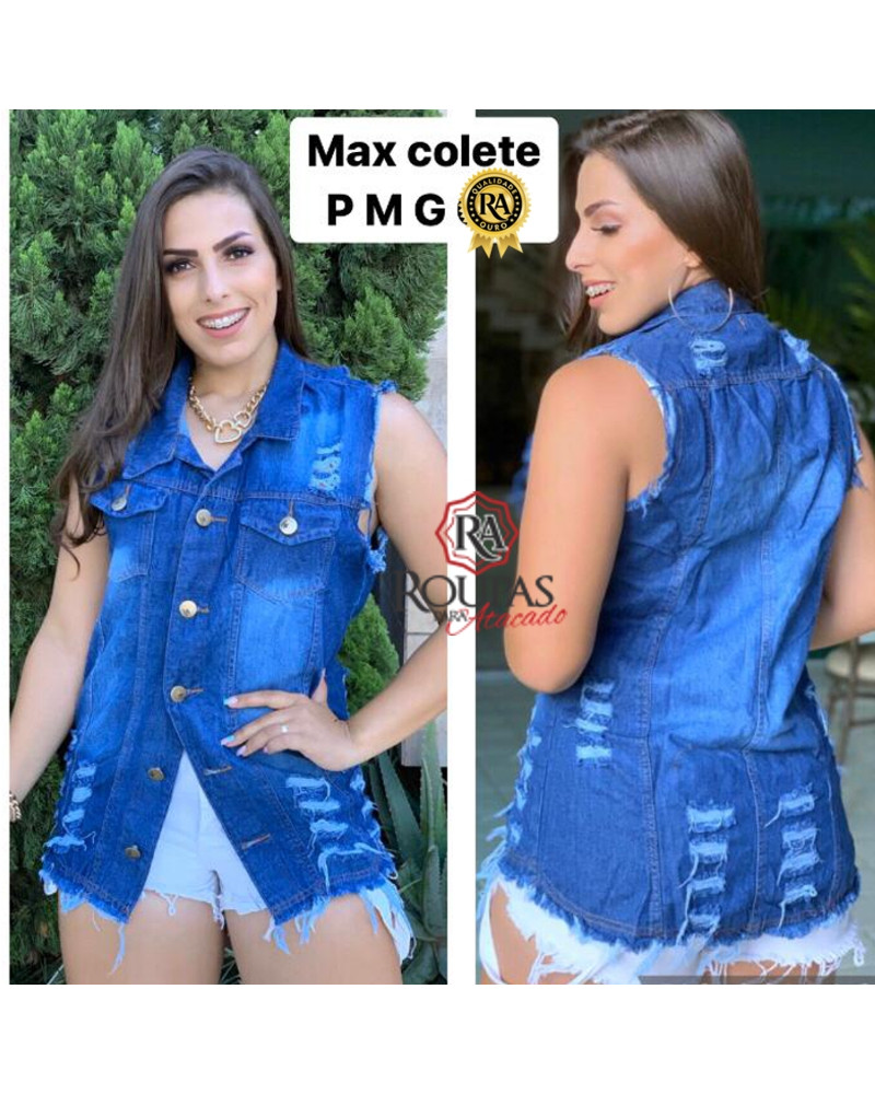Maxi Colete Jeans Feminino