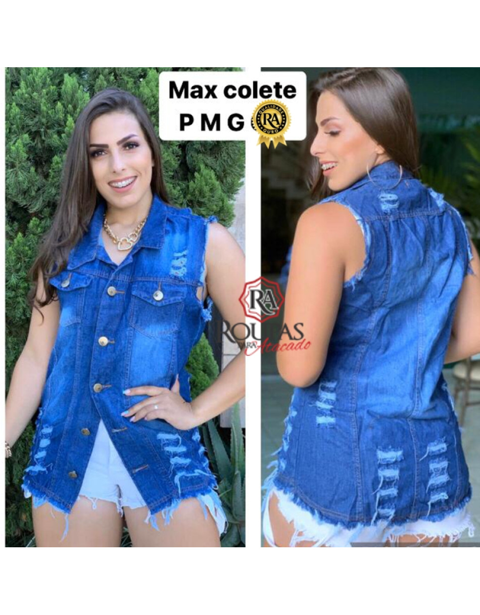 Maxi Colete Jeans Feminino