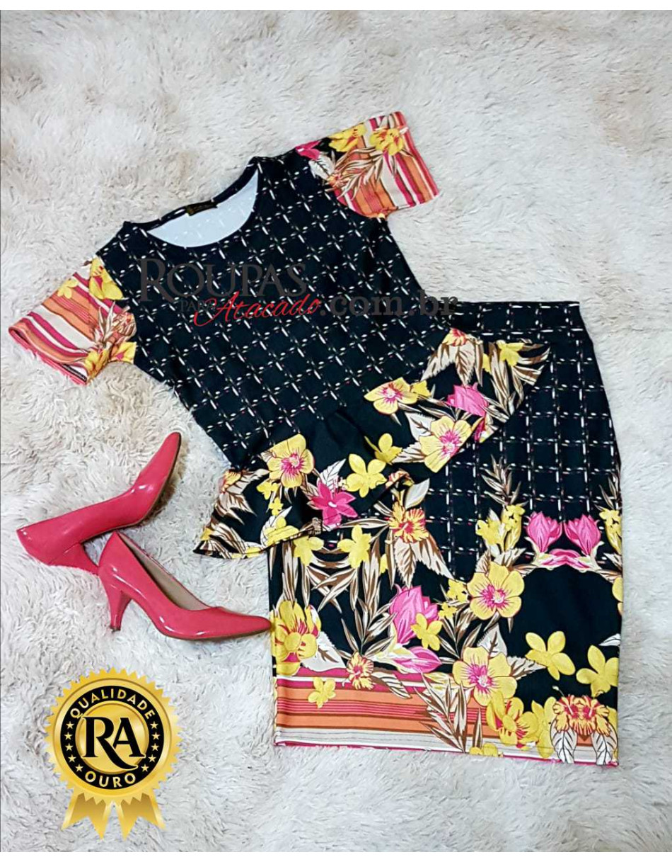 Conjunto Feminino Saia e Blusa Peplum P M G