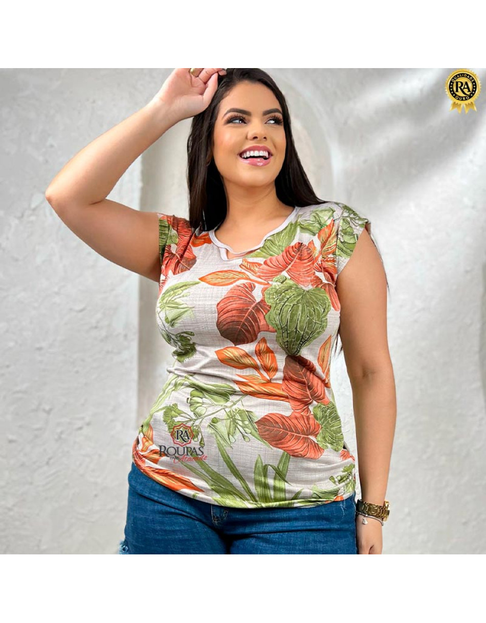 Blusas Plus Size Suede Estampada