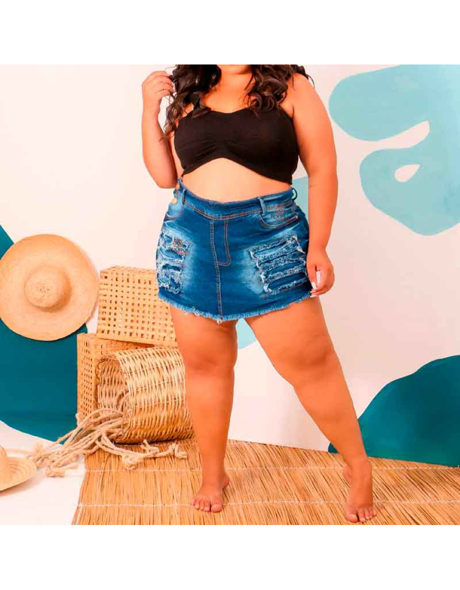 Mini Saia Plus Size Jeans Feminina