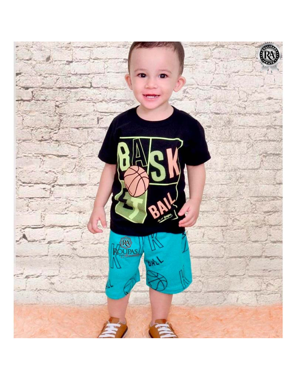 Conjunto Infantil  Bermuda Moletim E Camiseta Algodão