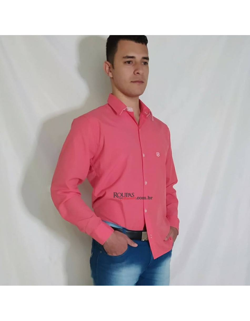 Camisa Social Masculina Manga Longa Lisa