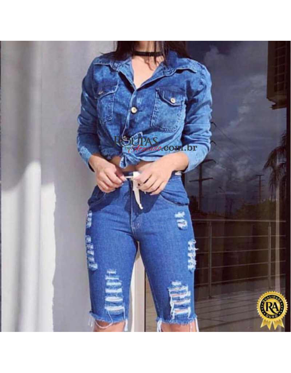 Camisa Jeans Feminina Longa