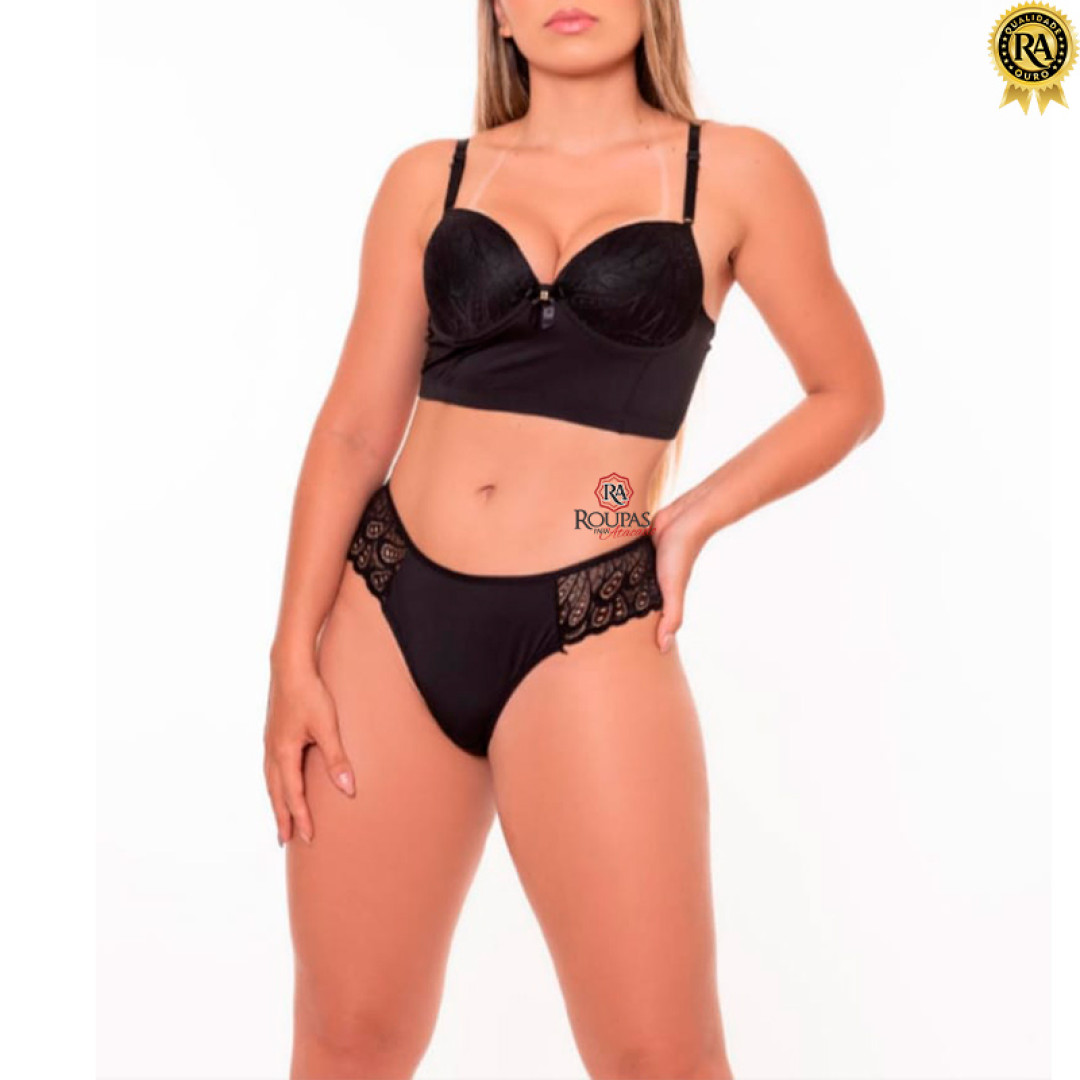 Conjunto Lingerie Bárbara Top E Calcinha Com Renda