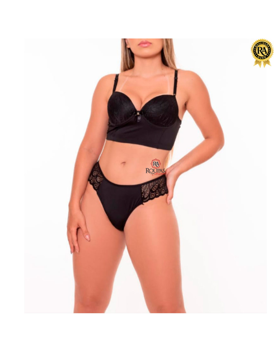 Conjunto Lingerie Bárbara Top E Calcinha Com Renda