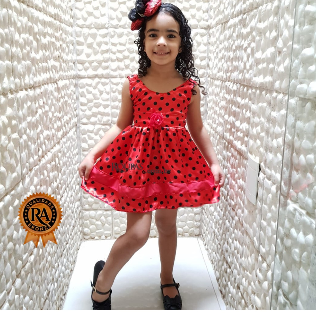 Vestido Infantil Cetim de Bolinha