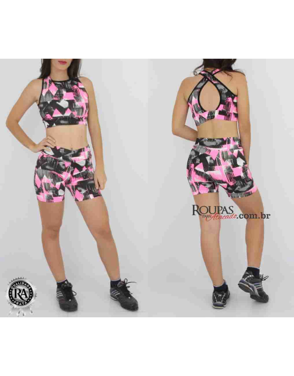 Conjunto Shorts E Top Fitness Estampado