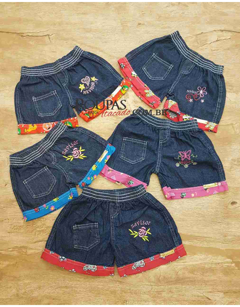 Short Jeans Infantil Com Barra Estampada  4 a 8 anos