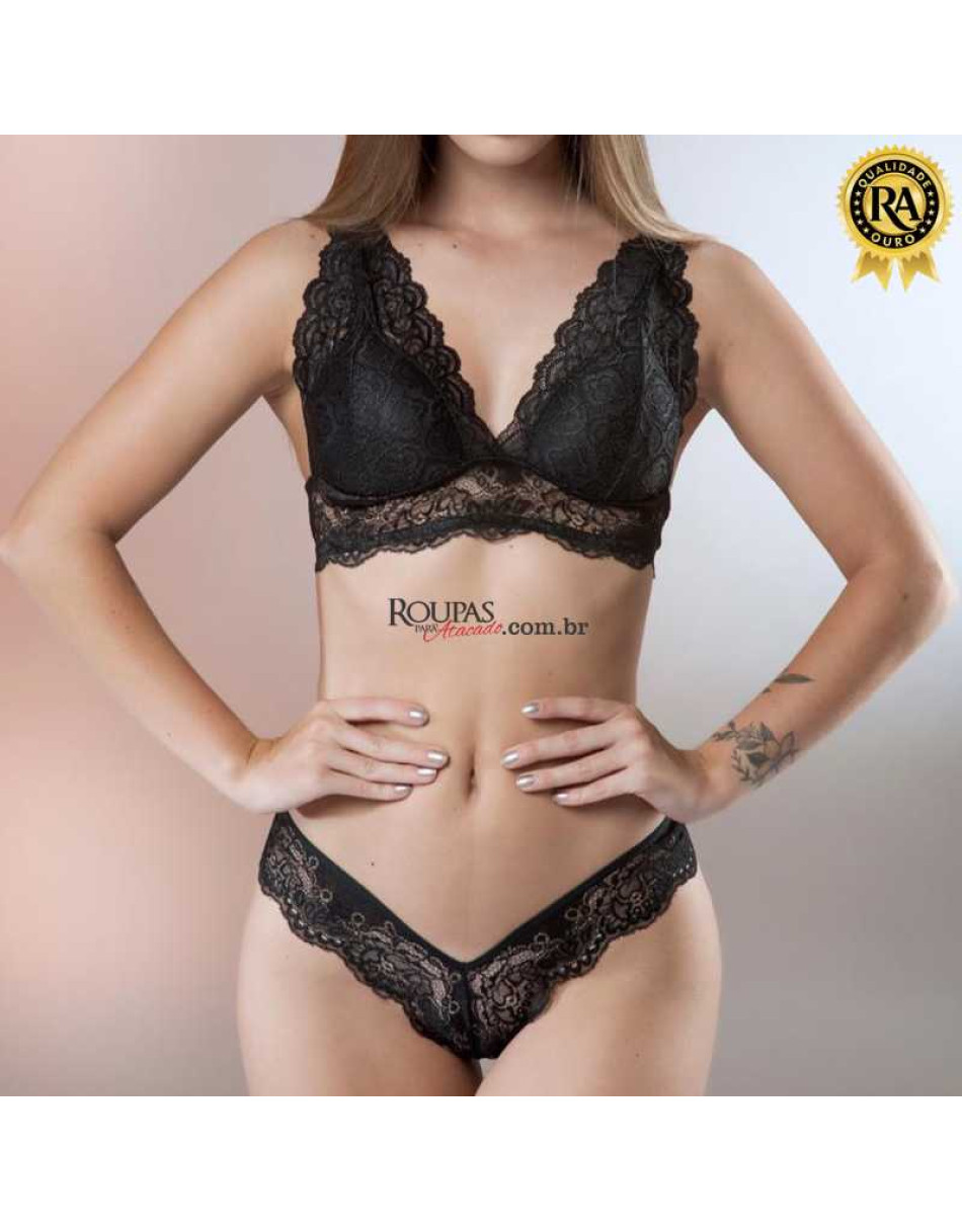 Conjunto Lingerie Em Renda Bralette 