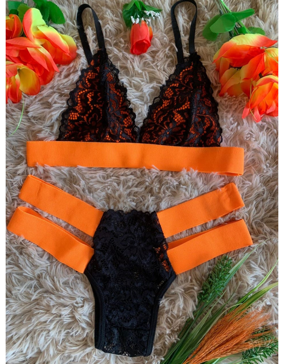 Conjunto Lingerie Renda Com Tiras