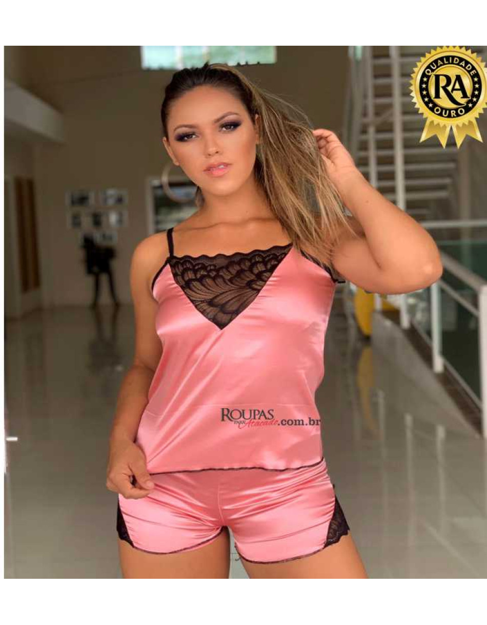 Baby Doll Pijama Cetim Com Elastano