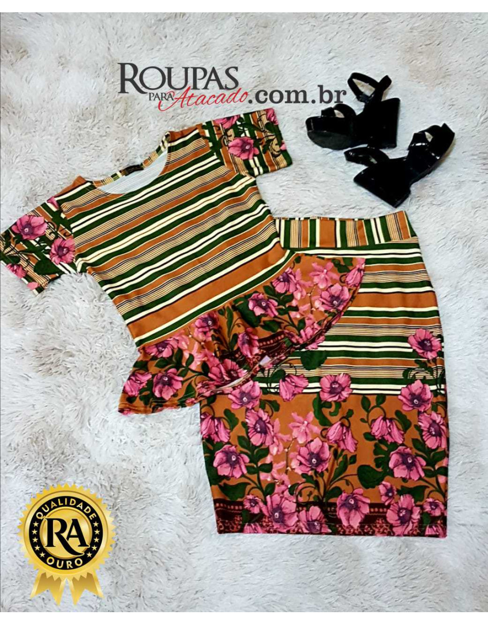 Conjunto Feminino Saia e Blusa Peplum P M G