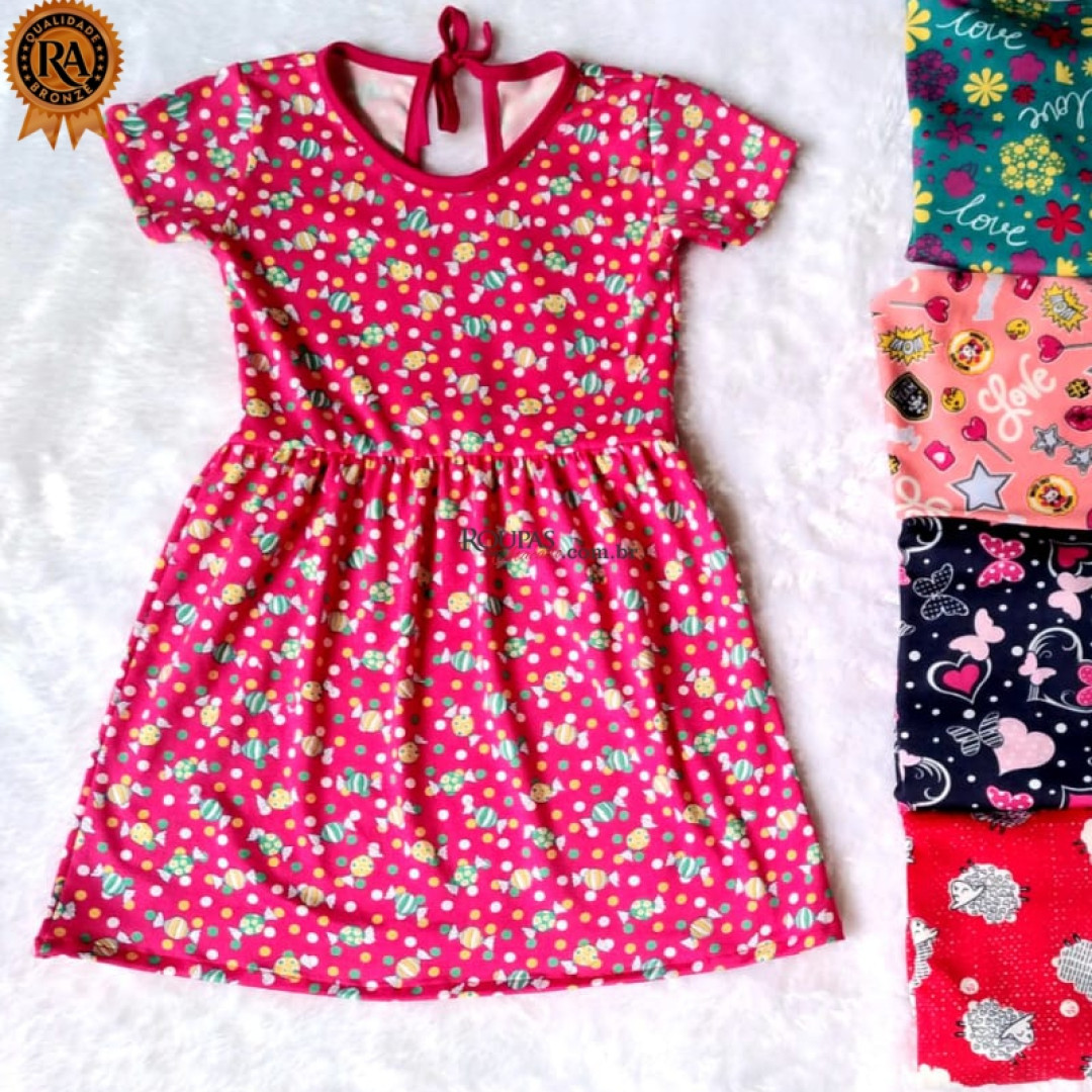 Vestido Estampado Infantil Com Manga