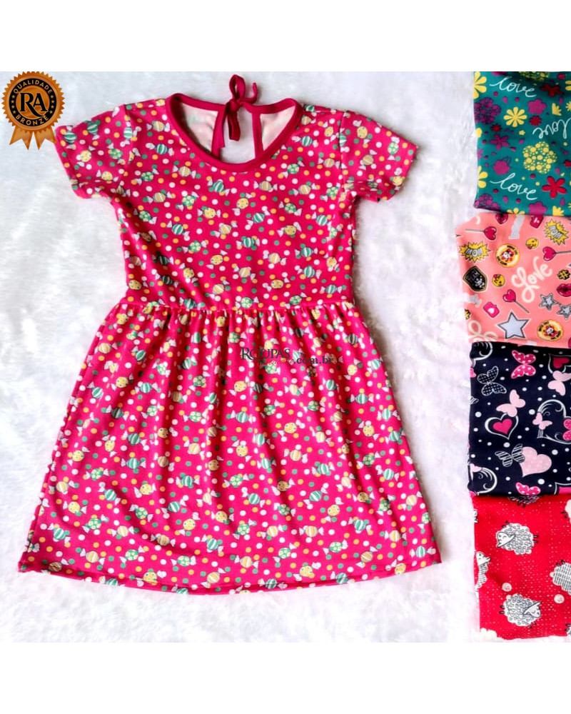 Vestido Estampado Infantil Com Manga