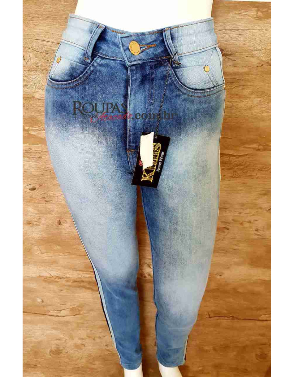 Calça Jeans Com Listras  Laterais