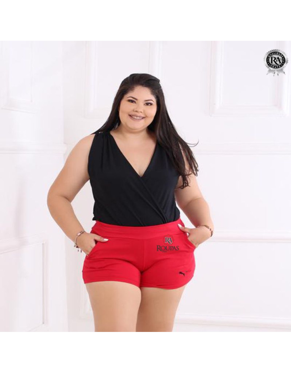 Short Feminino Plus Size Com Bolso