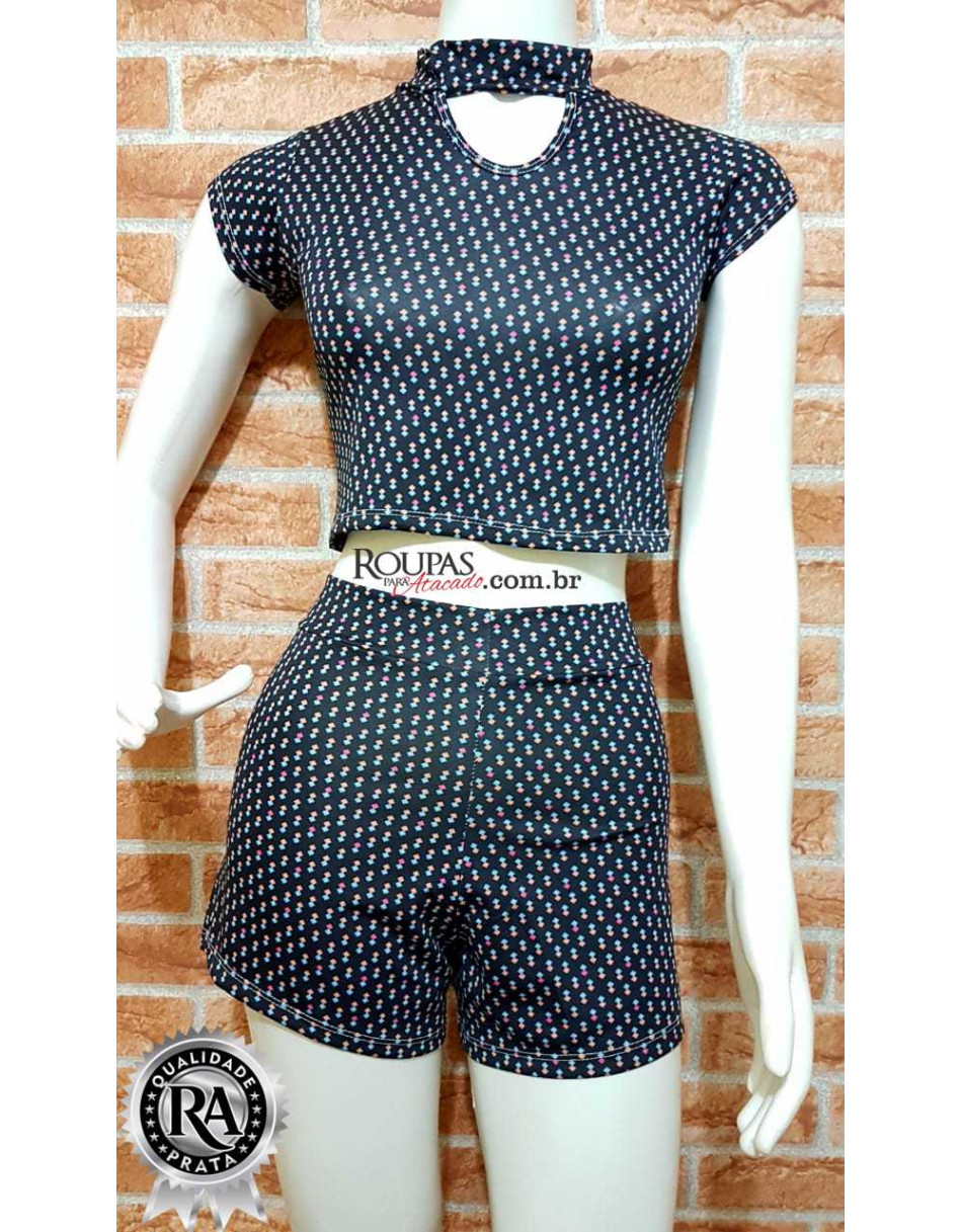 Conjunto Feminino Adulto Blusa e Short Estampado