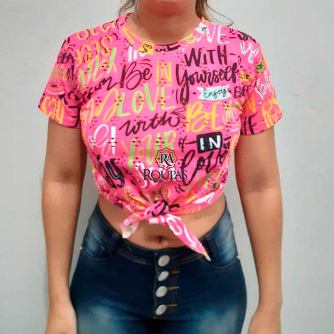 Cropped Feminino Estampado Arrastão