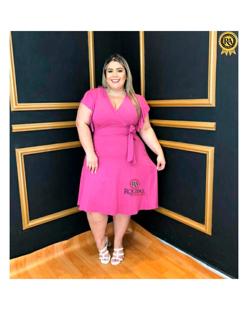 Vestido Plus Size Rodado Com Manga Babado