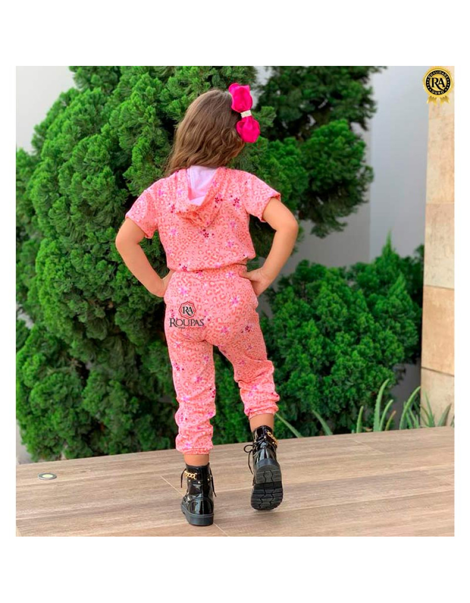 Conjunto Infantil Calça Jogger E Blusa Cropped Com Capuz 