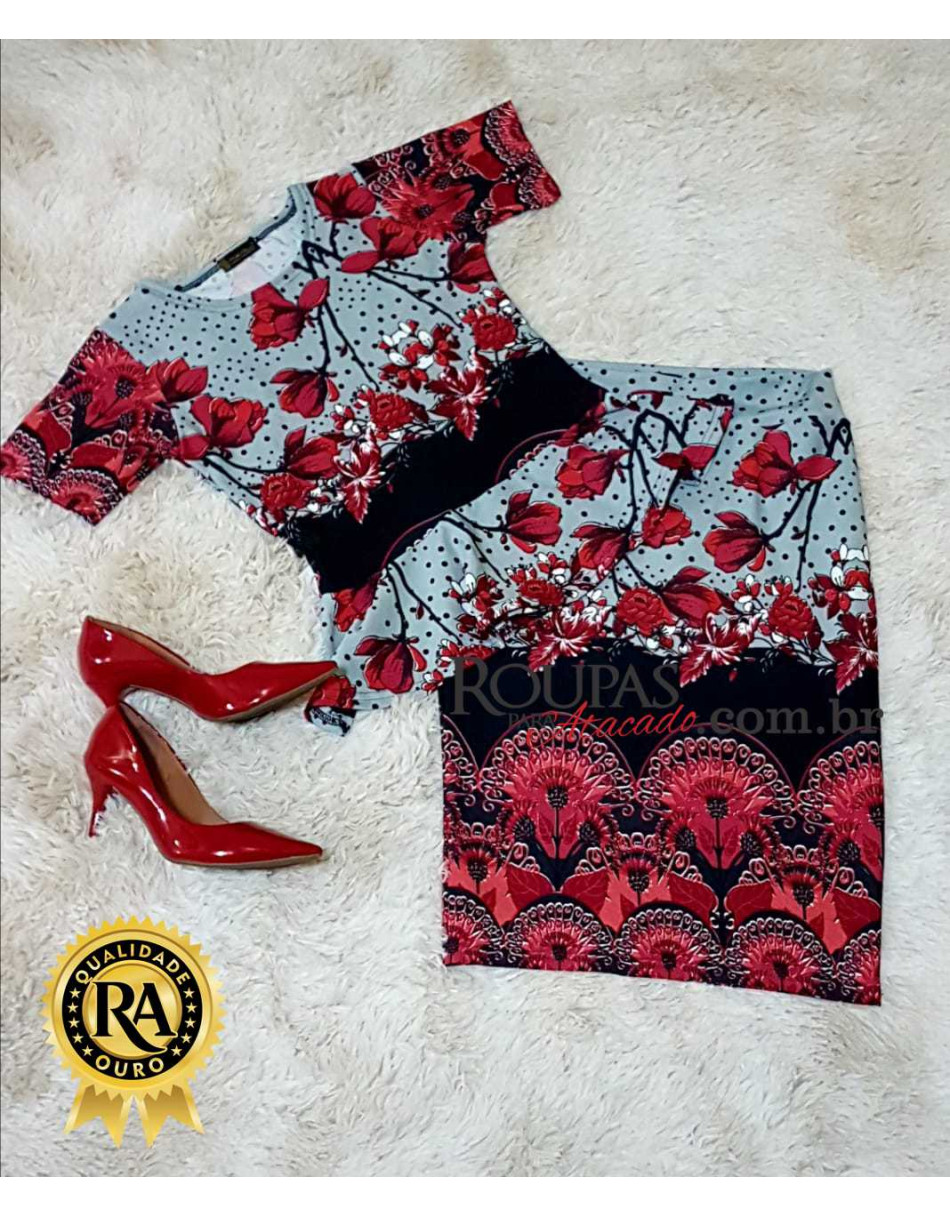 Conjunto Feminino Saia e Blusa Peplum P M G