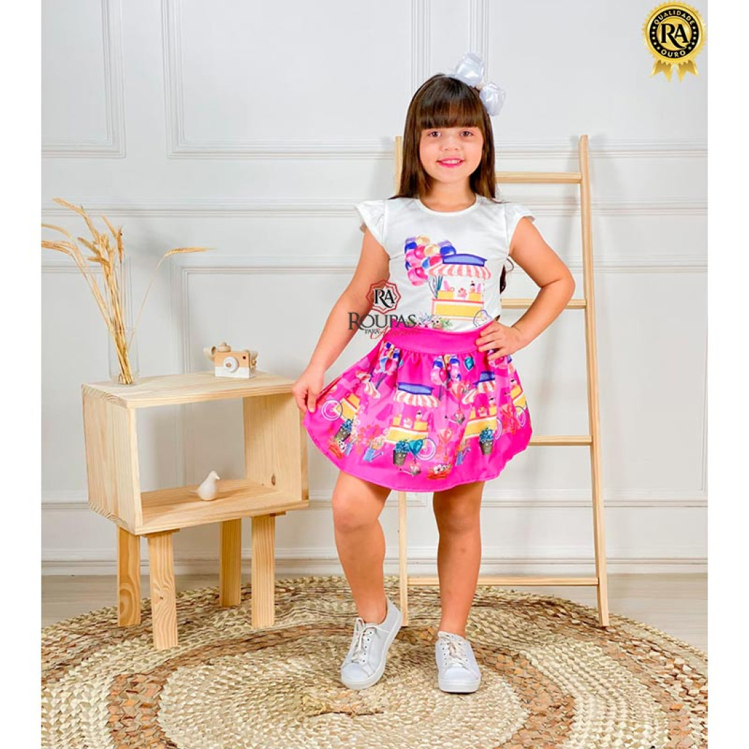 Conjunto Saia E Blusa Infantil Princesas